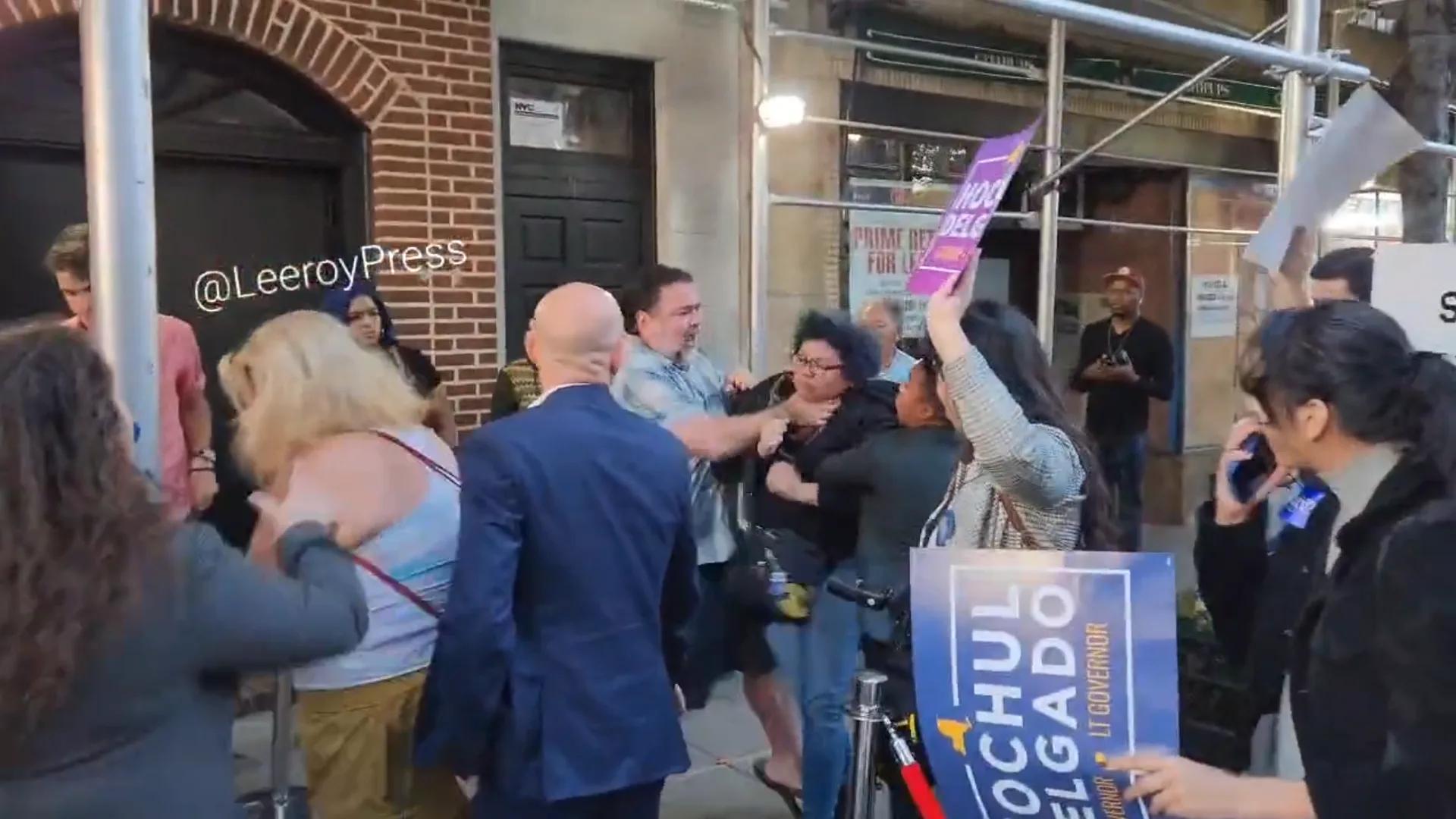 Hispanic woman assaulted, choked by male Hochul supporter at protest